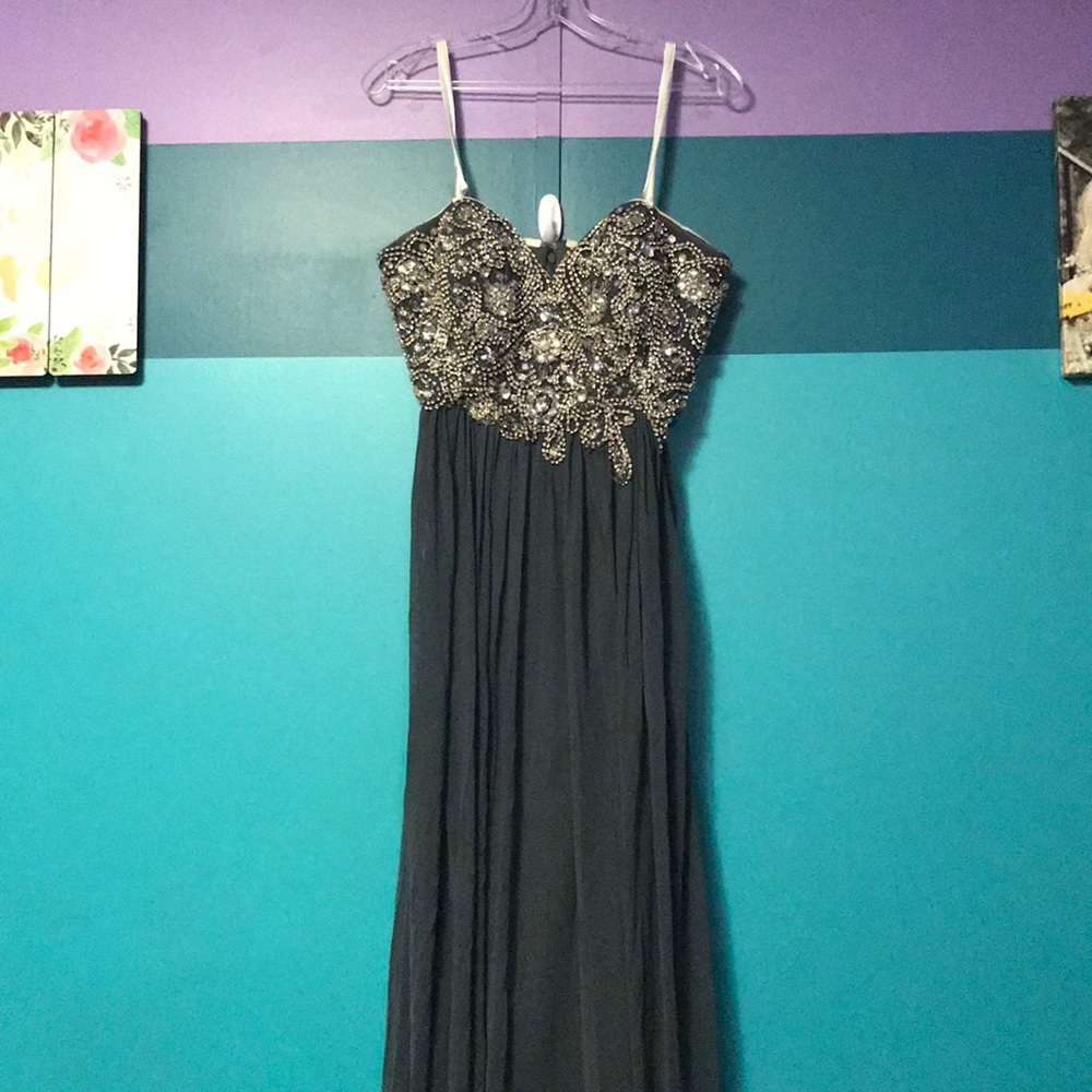 Gunmetal Gray, strapless prom dress size 14
